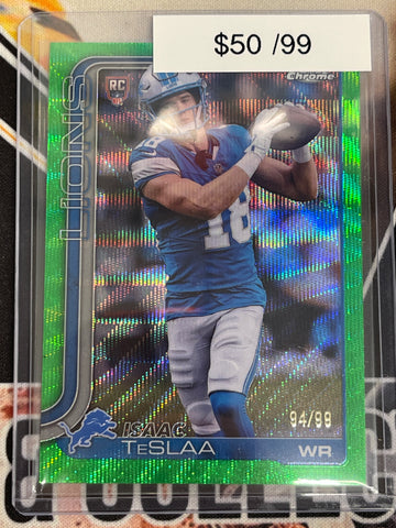 2025 Topps Chrome Football Isaac TeSlaa Green Wave Rookie /99