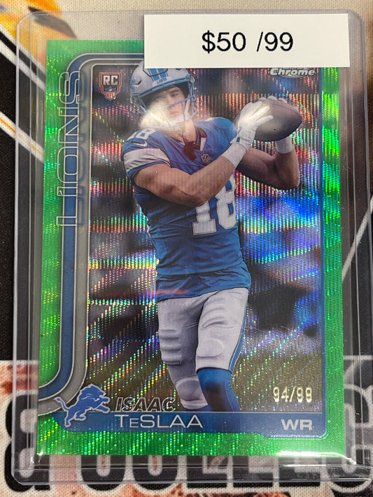 2025 Topps Chrome Football Isaac TeSlaa Green Wave Rookie /99