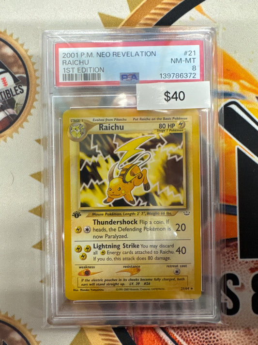 2001 Pokemon Neo Revelation Raichu 21/64 Non-Holo 1st Edition PSA 8