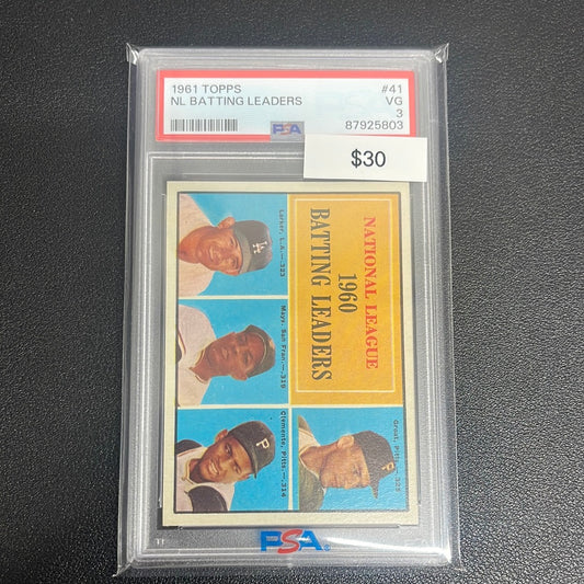 1961 MLB Topps National League Batting Leaders Groat Larker Mays Clemente PSA 3