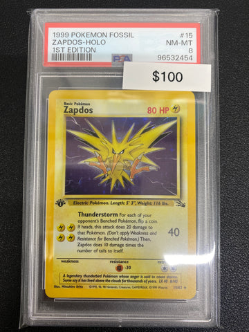 Pokémon 1st Edition Fossil Zapdos Holo PSA 8