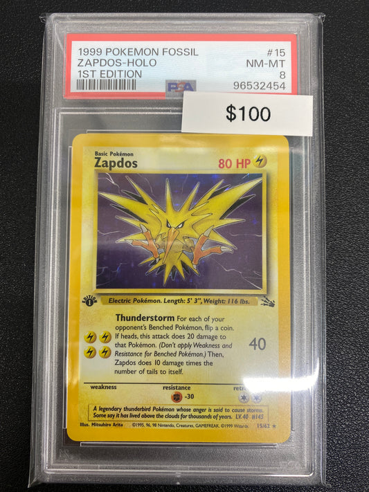 Pokémon 1st Edition Fossil Zapdos Holo PSA 8