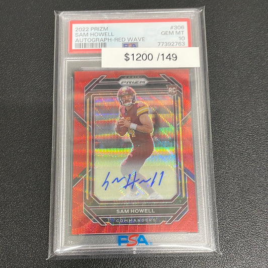 2022 NFL Sam Howell Prizm Red Wave Rookie Auto /149 PSA 10