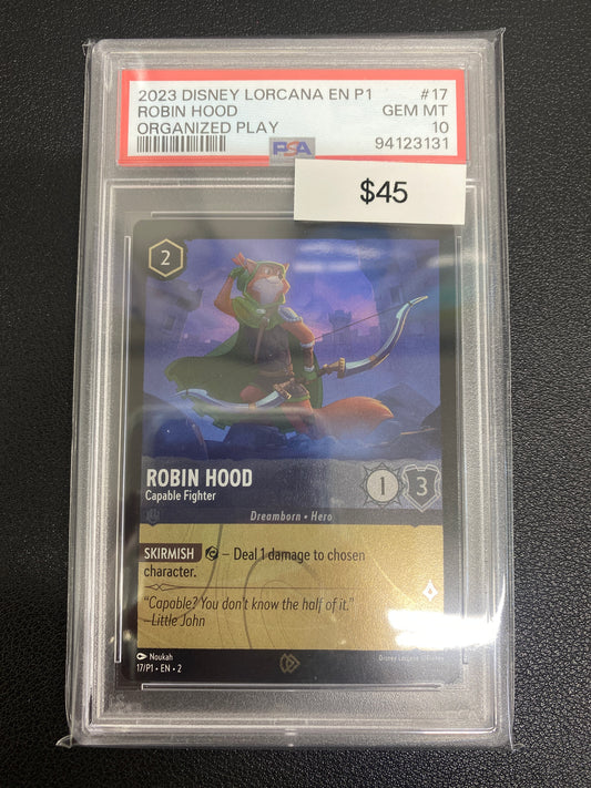 Disney Lorcana P1 Organized Play Robin Hood PSA 10