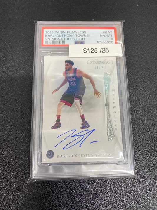 2018 NBA Flawless Karl-Anthony Towns VS Signatures Right Auto /25 PSA 8