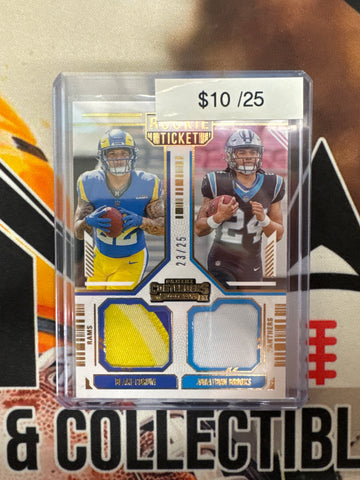 2024 Panini Contenders NFL Blake Corum & Jonathon Brooks Dual Rookie Ticket Relic /25