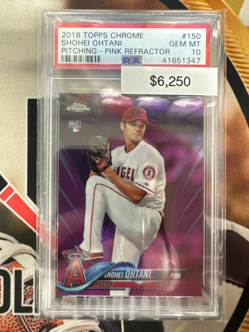 2018 Topps Chrome MLB Shohei Ohtani Rookie Pitching Pink Refractor PSA 10