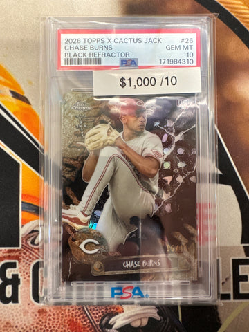 2026 Topps Chrome MLB X Cactus Jack Chase Burns Rookie Black Refractor /10 PSA 10