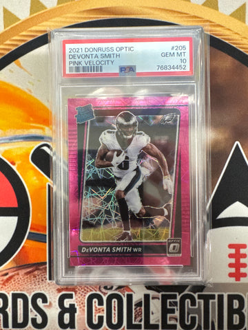 2021 Panini Donruss Optic NFL Devonta Smith Rated Rookie Pink Velocity /79 PSA 10