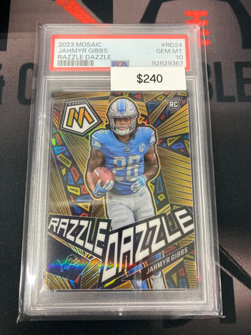 2023 NFL Mosaic Jahmyr Gibbs Razzle Dazzle Rookie PSA 10