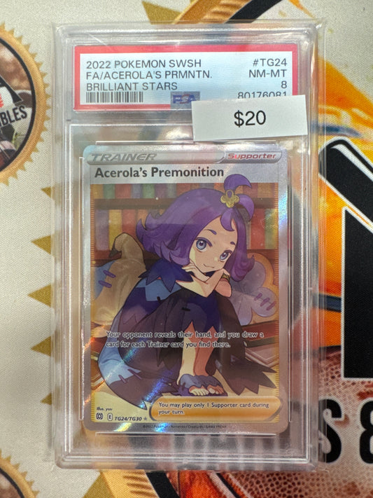 Pokemon Acerola’s Premonition TG24/TG30 Brilliant Stars PSA 8