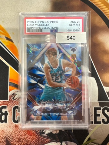 2025 Topps Chrome NBA Sapphire Liam McNeeley Rookie Sapphire Selections PSA 10
