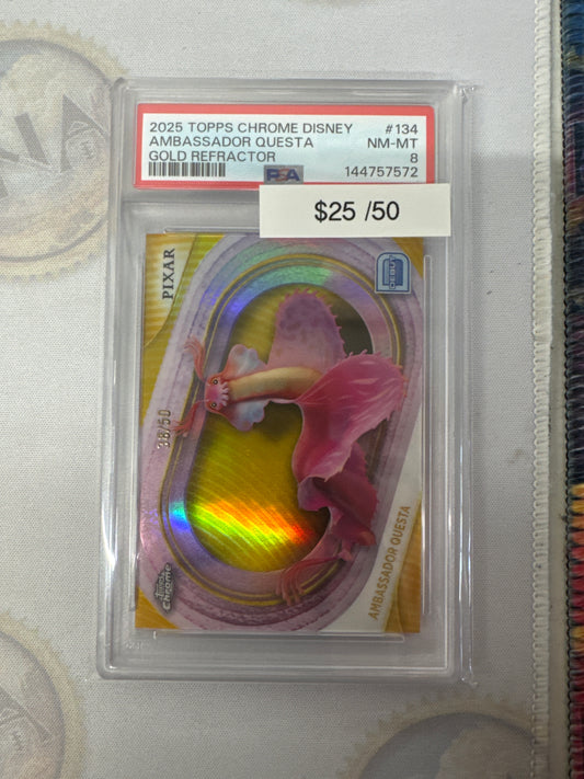 2025 Topps Chrome Disney Ambassador Questa Gold Refractor /50 PSA 8