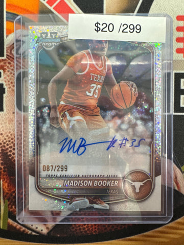 2025-26 Topps Bowman Chrome Basketball Madison Booker 1st Bowman Speckle Autograph /299