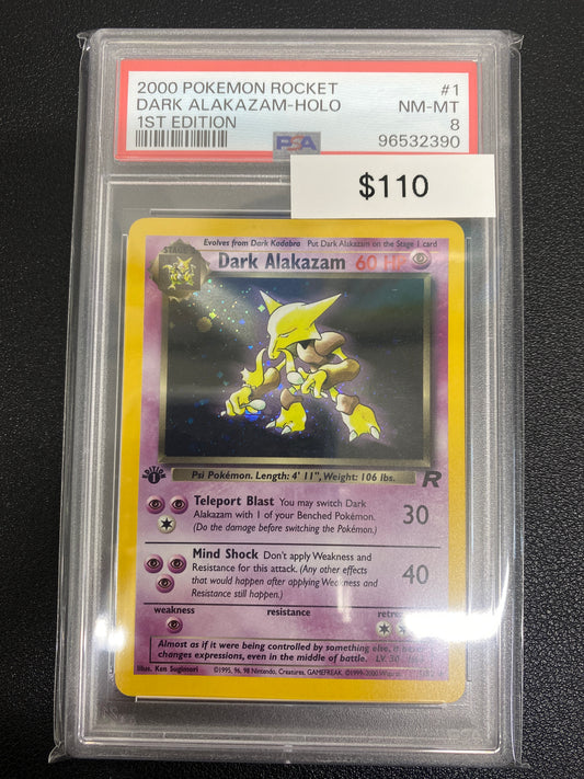 Pokémon 1st Edition Team Rocket Dark Alakazam Holo PSA 8