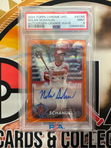 2024 Topps Chrome Update Series MLB Nolan Schanuel Rookie Autograph Orange Wave /25 PSA 9