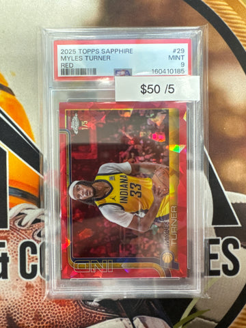 2025 Topps Chrome NBA Sapphire Myles Turner Red Refractor /5 PSA 9