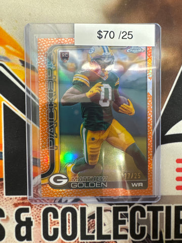 2025 Topps Chrome NFL Matthew Golden Rookie Orange Football Refractor /25