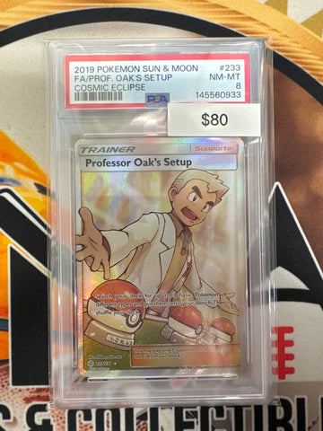 Pokémon Professor Oak’s Setup Full Art (Cosmic Eclipse) 233/236 PSA 8