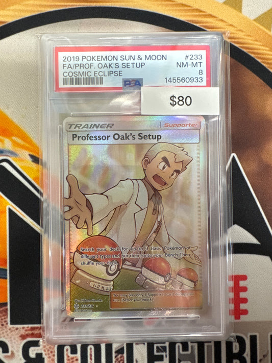 Pokémon Professor Oak’s Setup Full Art (Cosmic Eclipse) 233/236 PSA 8