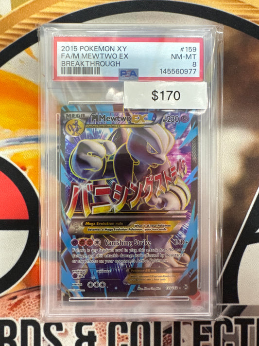 2015 Pokemon XY Full Art M Mewtwo EX 159/162 Breakthrough PSA 8