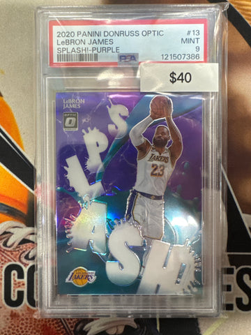 2020 Panini Donruss Optic NBA LeBron James Splash! Purple Prizm PSA 9