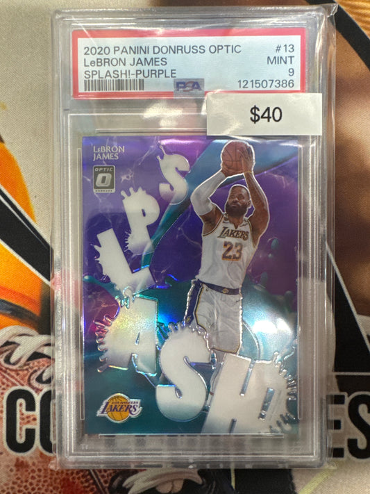 2020 Panini Donruss Optic NBA LeBron James Splash! Purple Prizm PSA 9