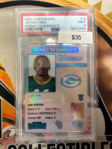 2023 Panini Contenders NFL Jayden Reed Rookie Permit To Dominate Rookie PSA 9