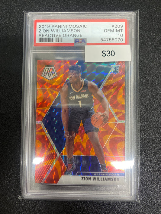 2019 Panini Mosaic Zion Williamson Reactive Orange PSA 10