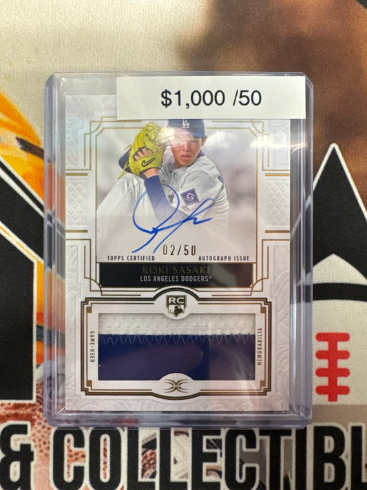 2025 Topps Definitive Collection MLB Roki Sasaki Rookie Patch Autograph Gold /50
