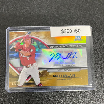 2023 MLB Matt McLain Bowman Chrome Scouts Top 100 Gold Auto /50