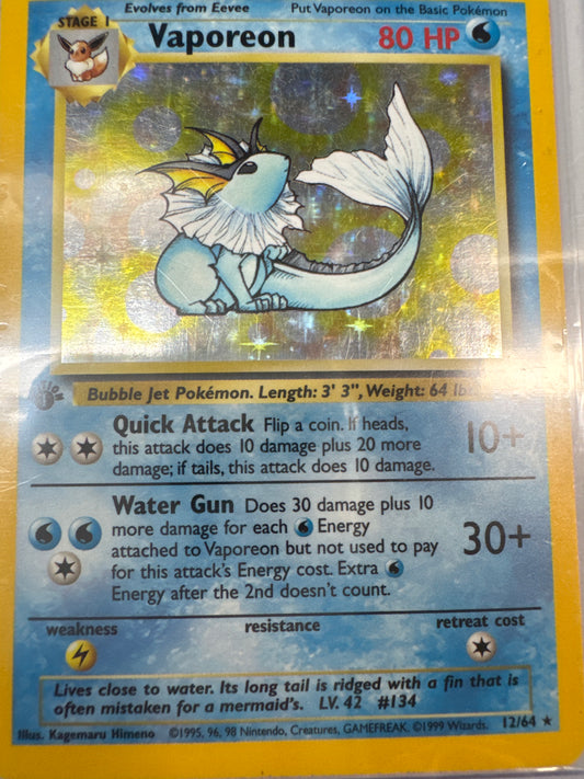 Pokemon Vaporeon 12/64 Holo 1st edition NM