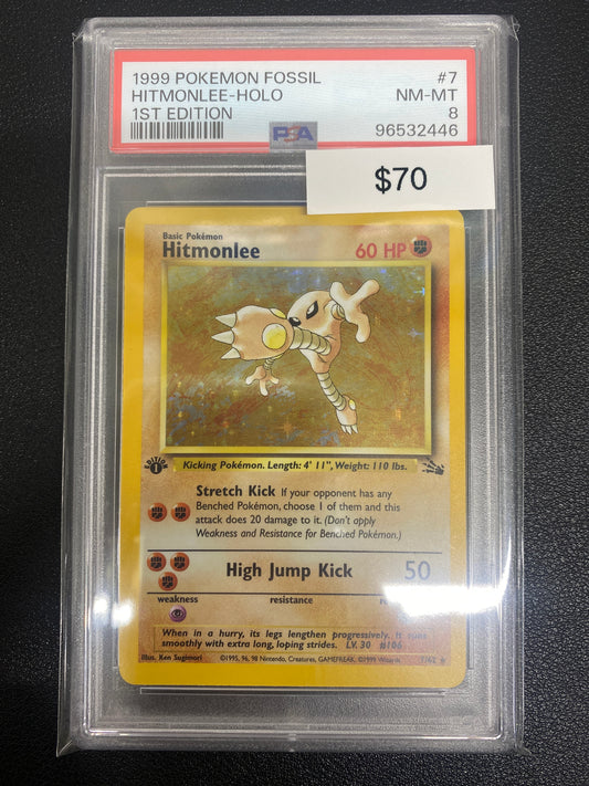 Pokémon 1st Edition Fossil Hitmonlee Holo PSA 8