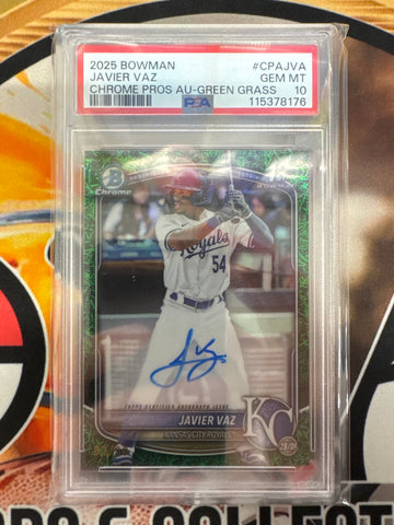 2025 Bowman MLB Javier Vaz Chrome Prospect Autograph Green Grass /99 PSA 10