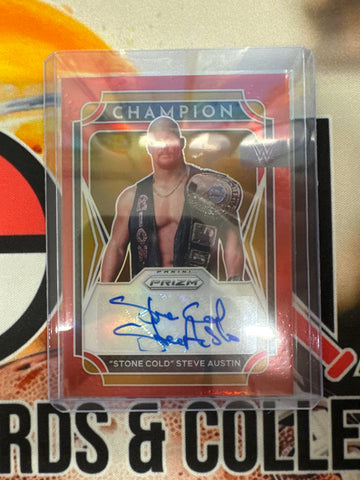 2022 Panini Prizm WWE “Stone Cold” Steve Austin Champion Autograph Red /99