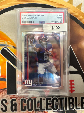 2025 Topps Chrome NFL Jaxson Dart Rookie PSA 9
