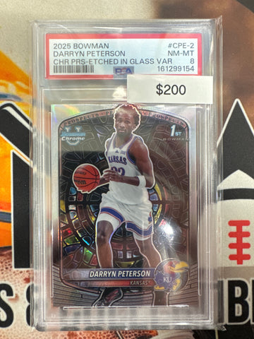 2025 Bowman Basketball Darryn Peterson Chrome Prospect Etched In Glass Variation PSA 8