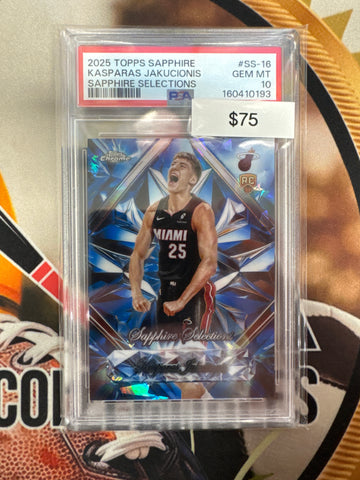 2025 Topps Chrome NBA Sapphire Kasparas Jakucionis Rookie Sapphire Selections PSA 10