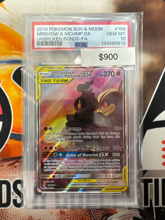 Pokémon Marshadow & Machamp GX Unbroken Bonds 199/214 PSA 10