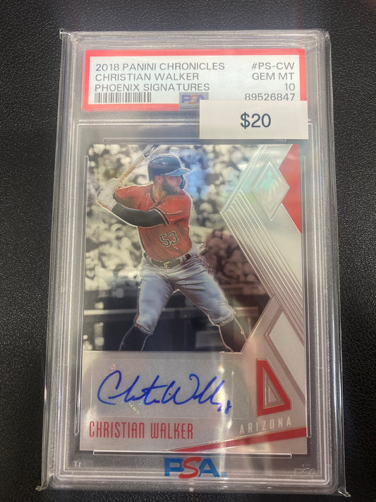 2018 Panini Chronicles Christian Walker Phoenix Signatures PSA 10