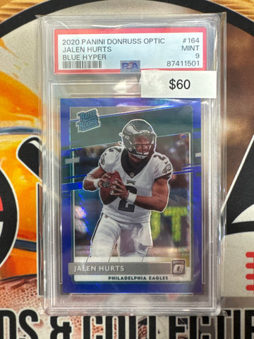 2020 Panini Donruss Optic NFL Jalen Hurts Rated Rookie Blue Hyper PSA 9
