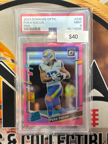 2023 Panini Donruss Optic NFL Puka Nacua Rated Rookie Pink Prizm PSA 9