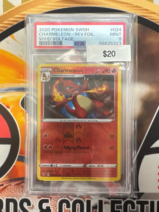 2020 Pokémon SWSH Charmeleon Reverse Holo 024/185 Vivid Voltage PSA 9