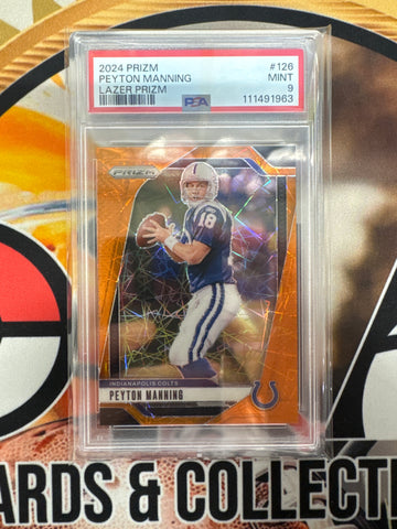 2024 Panini Prizm NFL Peyton Manning Orange Lazer Prizm PSA 9