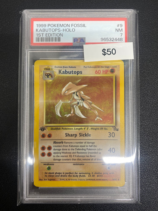 Pokémon 1st Edition Fossil Kabutops Holo PSA 7