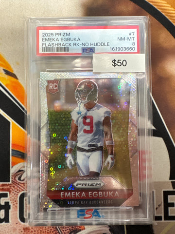 2025 Panini Prizm NFL Emeka Egbuka Flashback Rookie No Huddle Prizm PSA 8