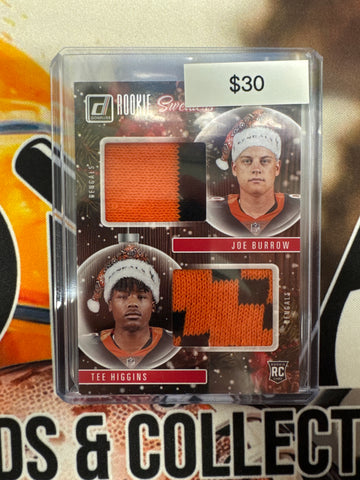 2020 Panini Donruss Holiday NFL Joe Burrow & Tee Higgins Rookie Dual Sweaters Relic
