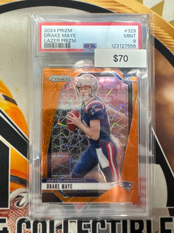 2024 Panini Prizm NFL Drake Maye Rookie Orange Lazer Prizm PSA 9