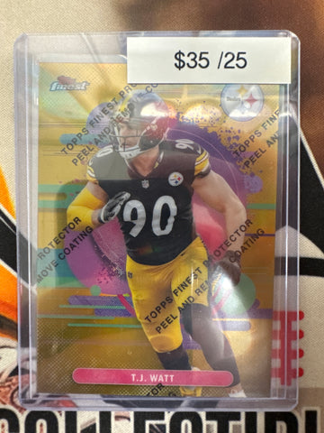 2025 Topps Finest NFL T.J. Watt Uncommon Gold Refractor W/Protective Coating /25