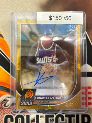 2025-26 Topps Bowman Chrome Sapphire Basketball Khaman Maluach Rookie Autograph Gold Refractor /50